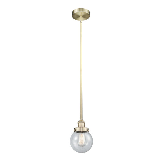 Innovations Beacon 6in 1-Light Mini Pendant | Industrial Antique Brass Steel and Seedy Glass | Kitchen Island & Dining Room | Model 616-1SH-AB-G204-6-LED