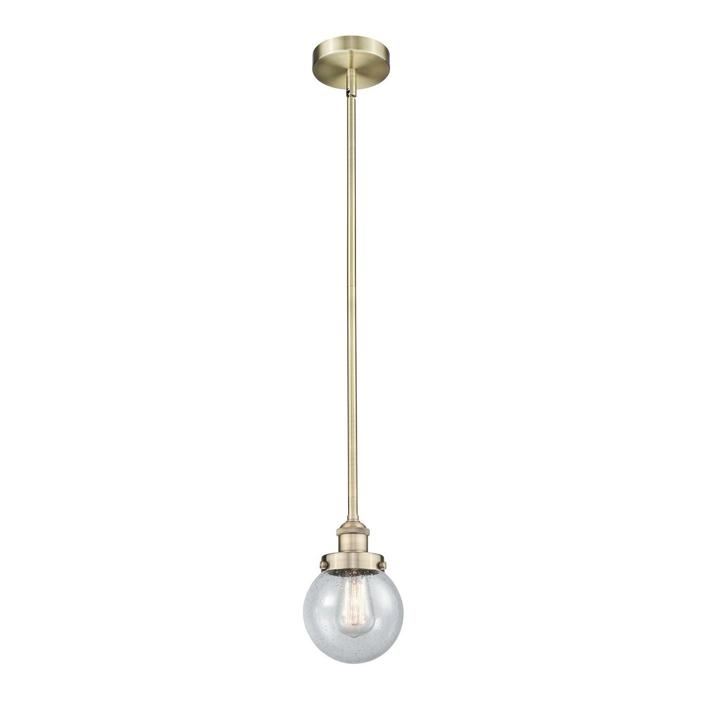 Innovations Beacon 6in 1-Light Mini Pendant | Industrial Antique Brass Steel and Seedy Glass | Kitchen Island & Dining Room | Model 616-1SH-AB-G204-6-LED