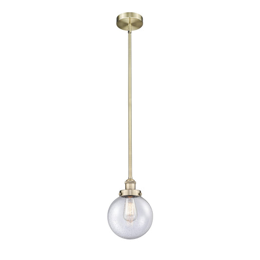 Innovations Beacon 8in 1-Light Mini Pendant | Industrial Antique Brass Steel and Seedy Glass | Kitchen Island & Dining Room | Model 616-1SH-AB-G204-8