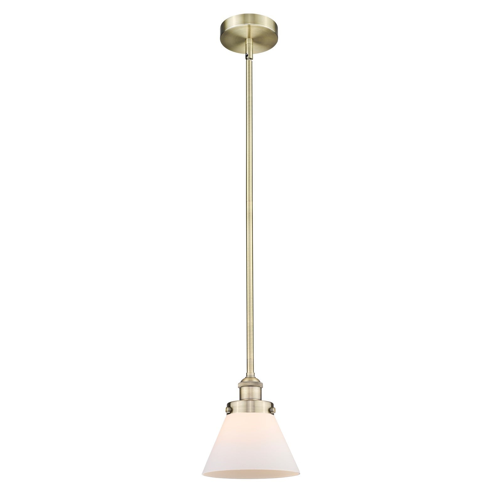 Innovations Cone 8in 1-Light Mini Pendant | Industrial Antique Brass and Matte White Frosted Glass | Kitchen Island | 7.75 x 8.5 in | Model 616-1SH-AB-G41