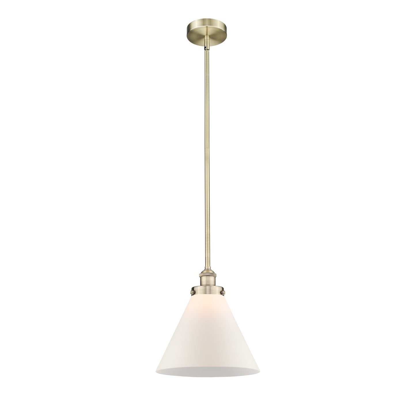 Innovations Cone 12in 1-Light Mini Pendant | Industrial Antique Brass Steel and Matte White Frosted Glass | Kitchen Island & | Model 616-1SH-AB-G41-L