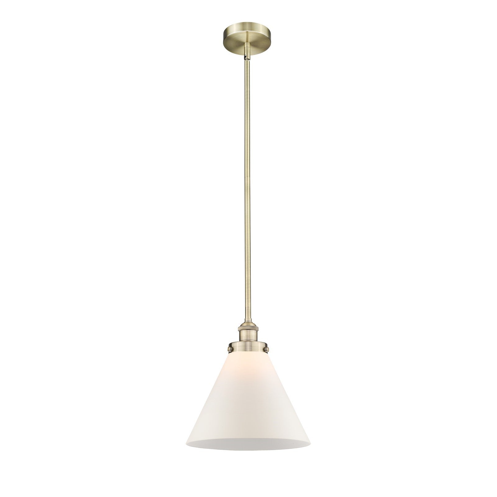Innovations Cone 12in 1-Light Mini Pendant | Industrial Antique Brass Steel and Matte White Frosted Glass | Kitchen Island & | Model 616-1SH-AB-G41-L