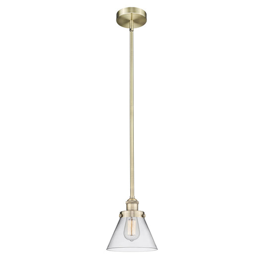 Innovations Cone 8in 1-Light Mini Pendant | Industrial Farmhouse Antique Brass Steel and Clear Glass | Kitchen Island & Dining Room | Model 616-1SH-AB-G42