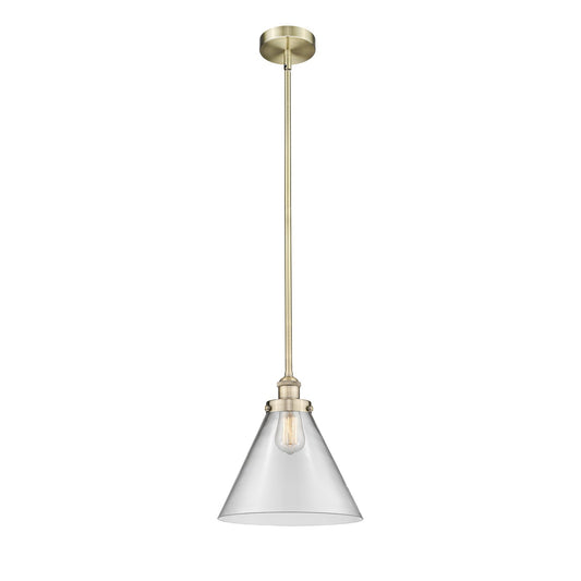 Innovations Cone 12in 1-Light Mini Pendant | Industrial Antique Brass Steel and Clear Glass | Kitchen Island & Dining Room | 12 x | Model 616-1SH-AB-G42-L