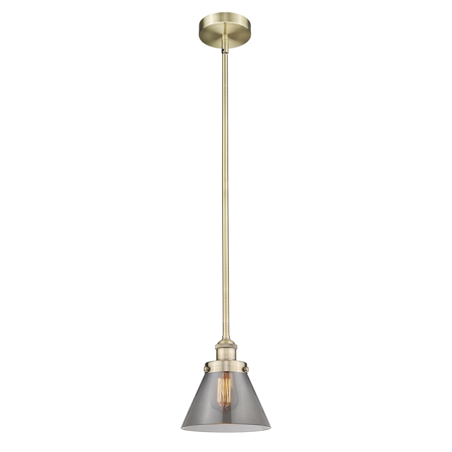 Innovations Cone 1-Light Mini Pendant | Industrial Farmhouse Antique Brass and Light Smoke Glass | Kitchen Island & Dining Room | Model 616-1SH-AB-G43