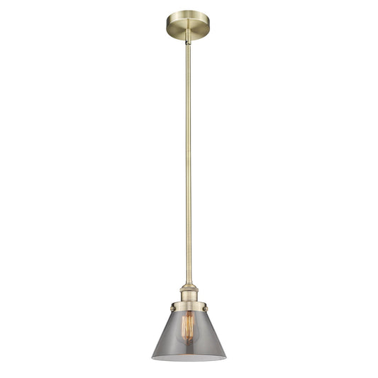 Innovations Cone 1-Light Mini Pendant | Industrial Farmhouse Antique Brass and Light Smoke Glass | Kitchen Island & Dining Room | Model 616-1SH-AB-G43-LED