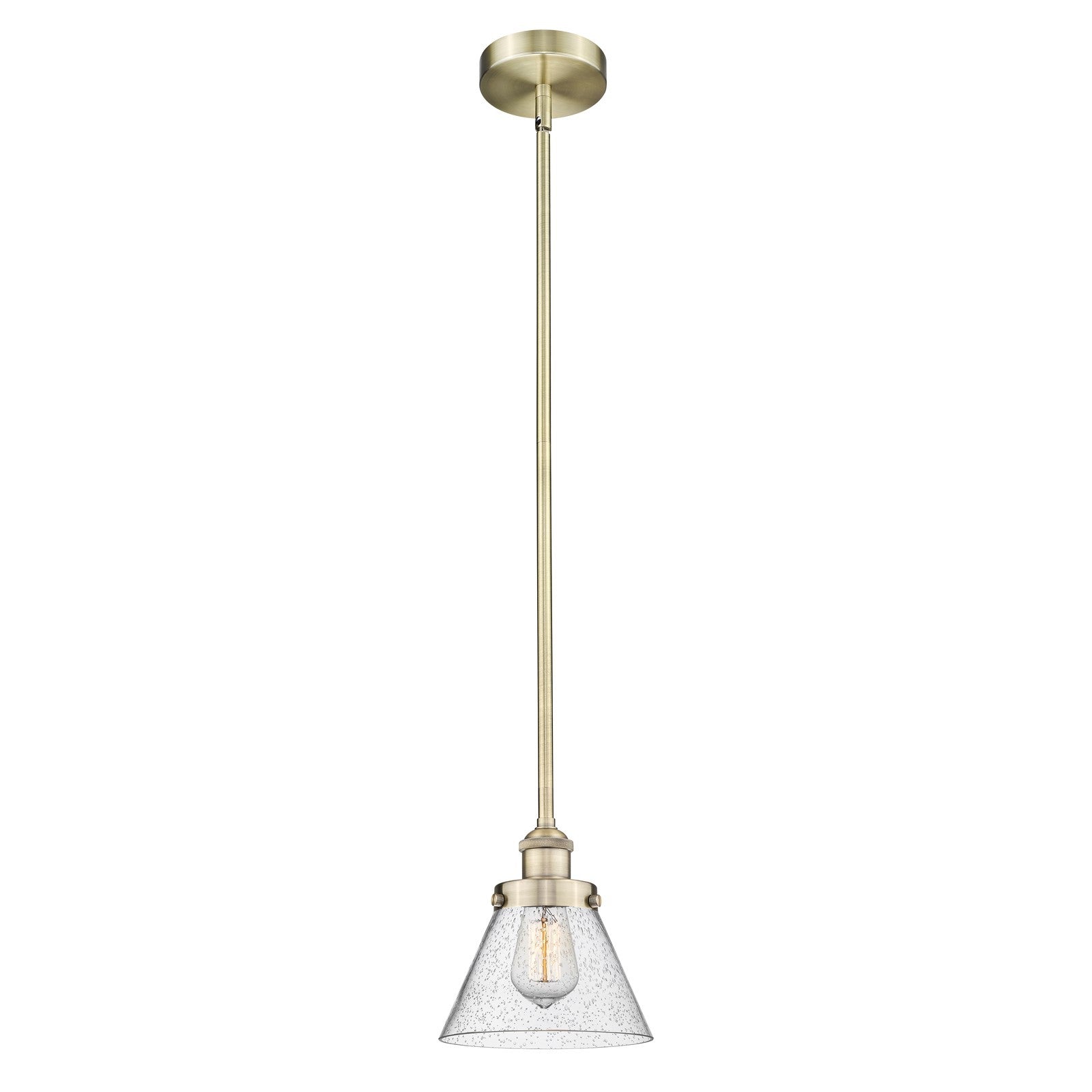 Innovations Cone 8in 1-Light Mini Pendant | Industrial Antique Brass and Seedy Glass | Kitchen Island & Dining Room | 7.75 x 7.75 x | Model 616-1SH-AB-G44