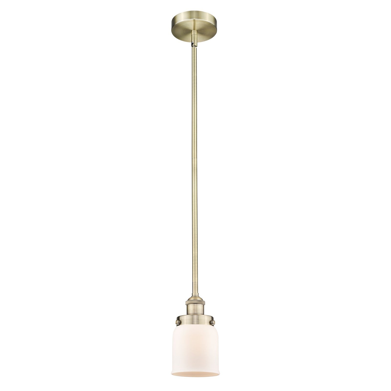 Innovations Bell 5in 1-Light Mini Pendant | Industrial Antique Brass Steel and Matte White Frosted Glass | Kitchen Island & Dining | Model 616-1SH-AB-G51