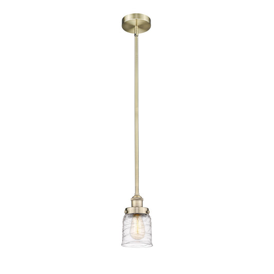 Innovations Bell 5in 1-Light Mini Pendant | Industrial Antique Brass Steel and Clear Deco Swirl Glass | Kitchen Island & Dining | Model 616-1SH-AB-G513
