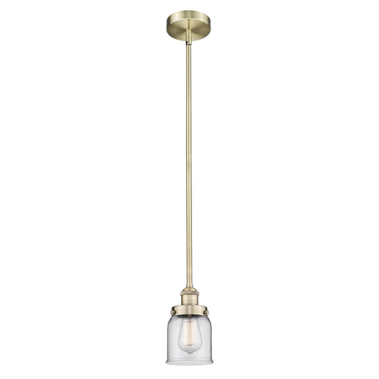 Innovations Bell 5in 1-Light Mini Pendant | Industrial Antique Brass Steel and Clear Glass | Kitchen Island & Dining Room | Damp | Model 616-1SH-AB-G52