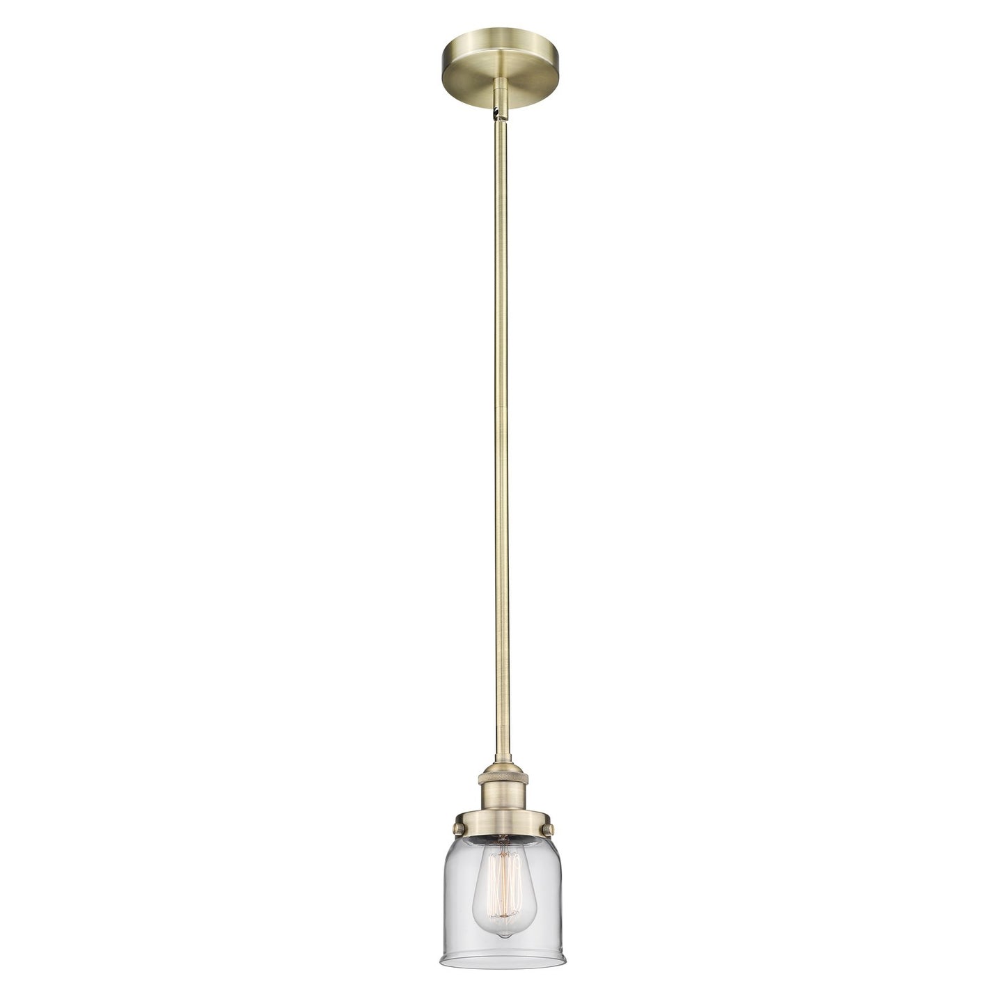 Innovations Bell 5in 1-Light Mini Pendant | Industrial Antique Brass Steel and Clear Glass | Kitchen Island & Dining Room | 5 x | Model 616-1SH-AB-G52-LED