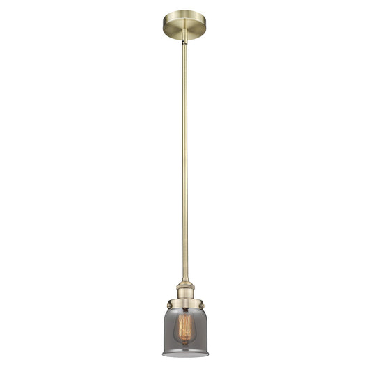 Innovations Bell 5in 1-Light Mini Pendant | Industrial Antique Brass Steel and Light Smoke Glass | Kitchen Island & Dining Room | 5 | Model 616-1SH-AB-G53
