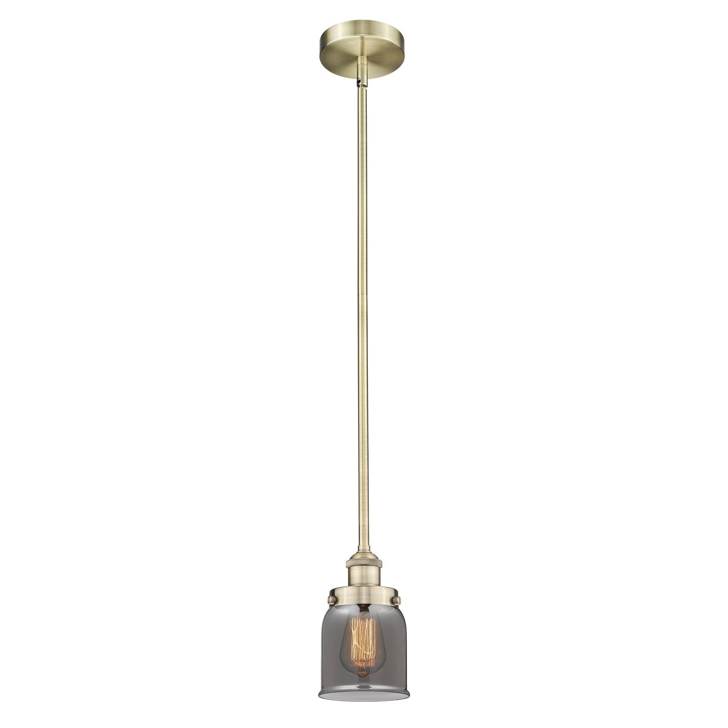Innovations Bell 5in 1-Light Mini Pendant | Industrial Antique Brass Steel and Light Smoke Glass | Kitchen Island & Dining Room | 5 | Model 616-1SH-AB-G53