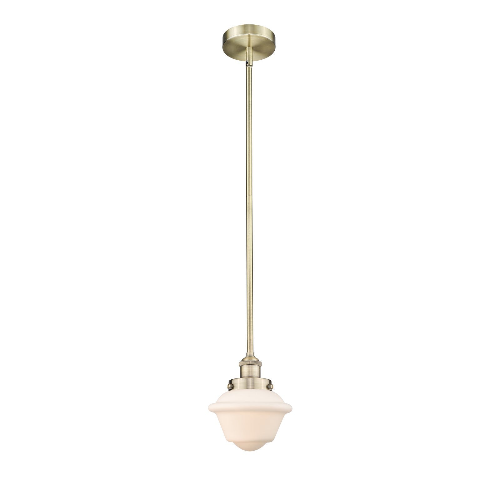 Innovations Oxford 7.25in 1-Light Mini Pendant | Traditional Antique Brass Steel and Matte White Frosted Glass | Kitchen | Model 616-1SH-AB-G531-LED