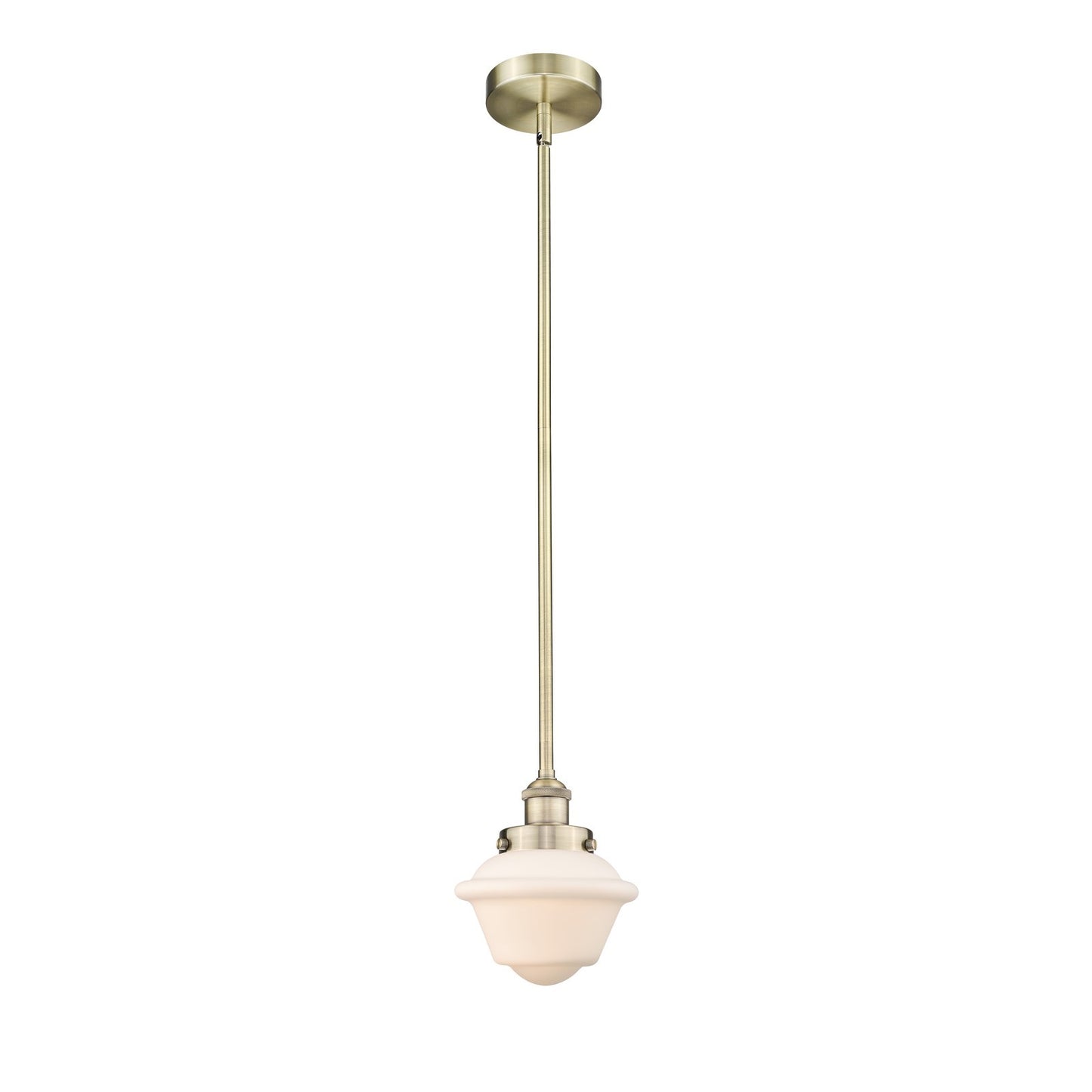 Innovations Oxford 7.25in 1-Light Mini Pendant | Traditional Antique Brass Steel and Matte White Frosted Glass | Kitchen | Model 616-1SH-AB-G531-LED