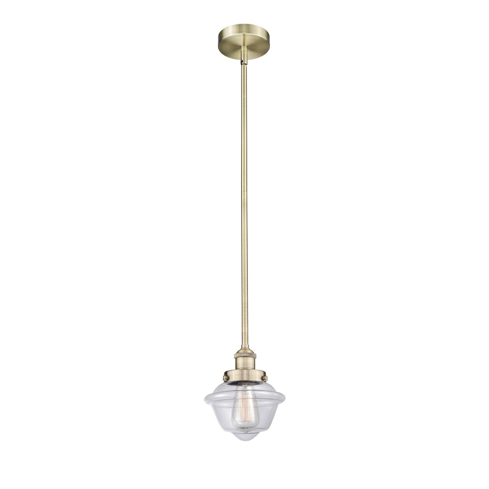 Innovations Oxford 7.25in 1-Light Mini Pendant | Traditional Antique Brass and Clear Glass | Kitchen Island & Dining Room | 7.25 x | Model 616-1SH-AB-G532