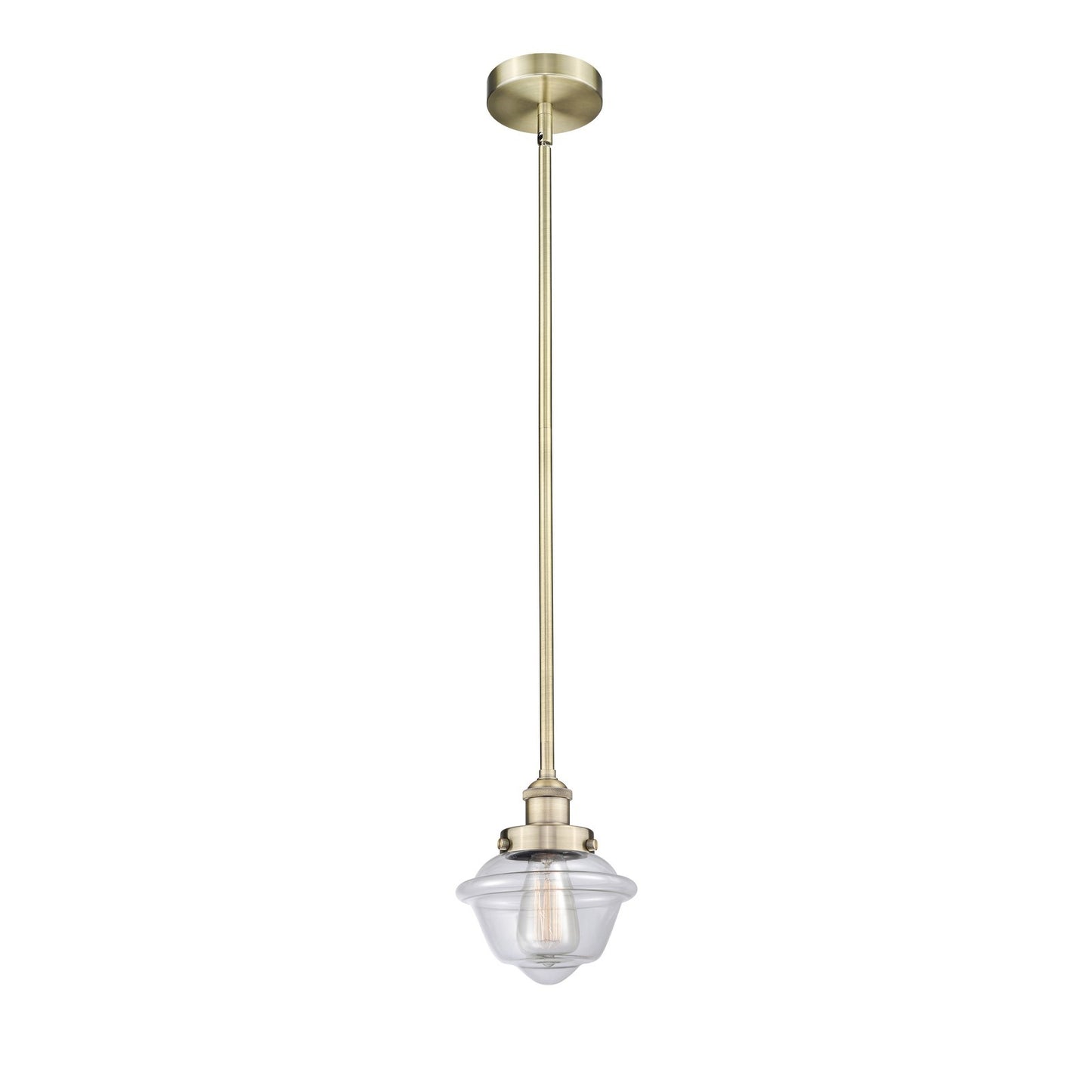 Innovations Oxford 7.25in 1-Light Mini Pendant | Traditional Antique Brass and Clear Glass | Kitchen Island & Dining Room | 7.25 x | Model 616-1SH-AB-G532
