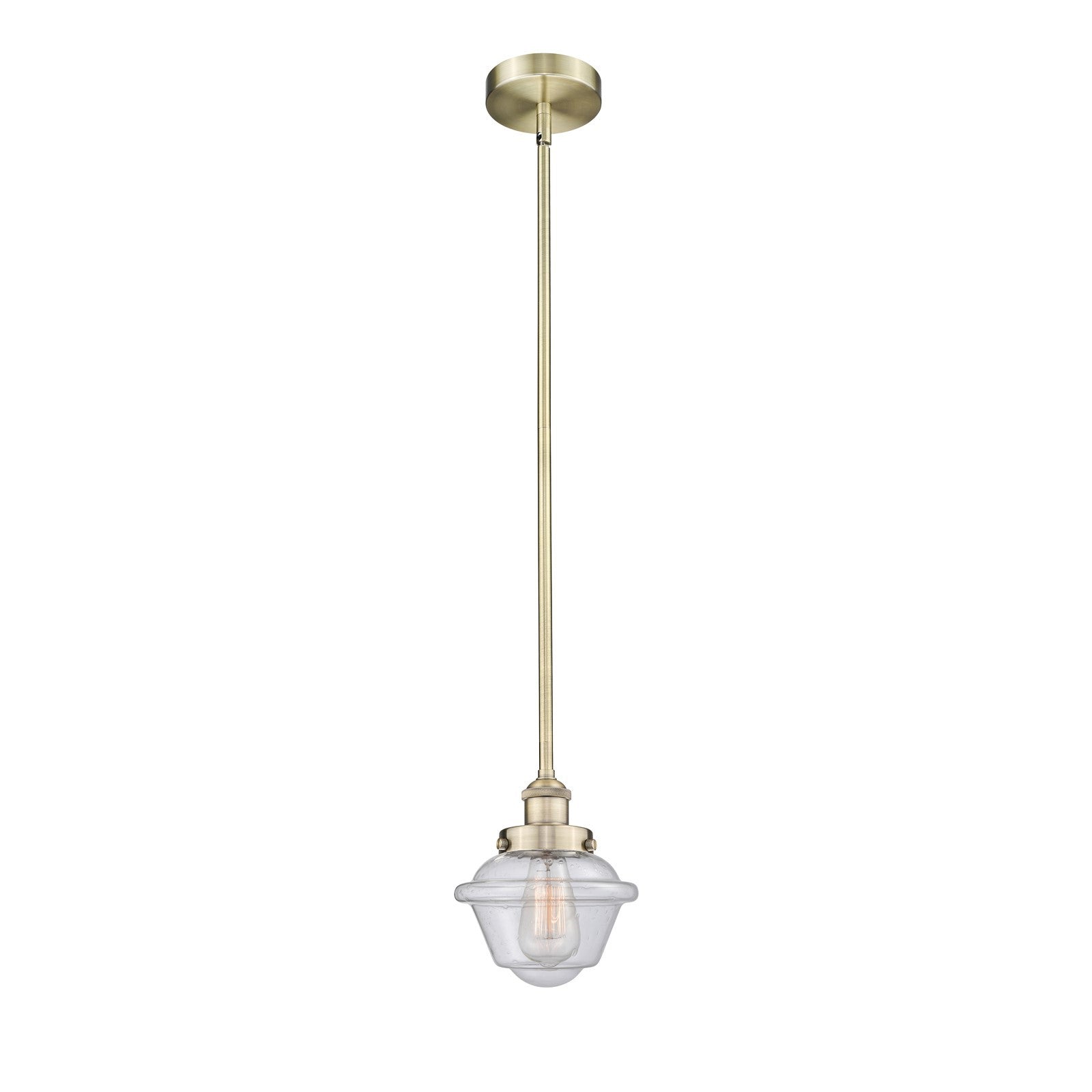 Innovations Oxford 7.25in 1-Light Mini Pendant | Traditional Antique Brass Steel and Seedy Glass | Kitchen Island & Dining Room | Model 616-1SH-AB-G534