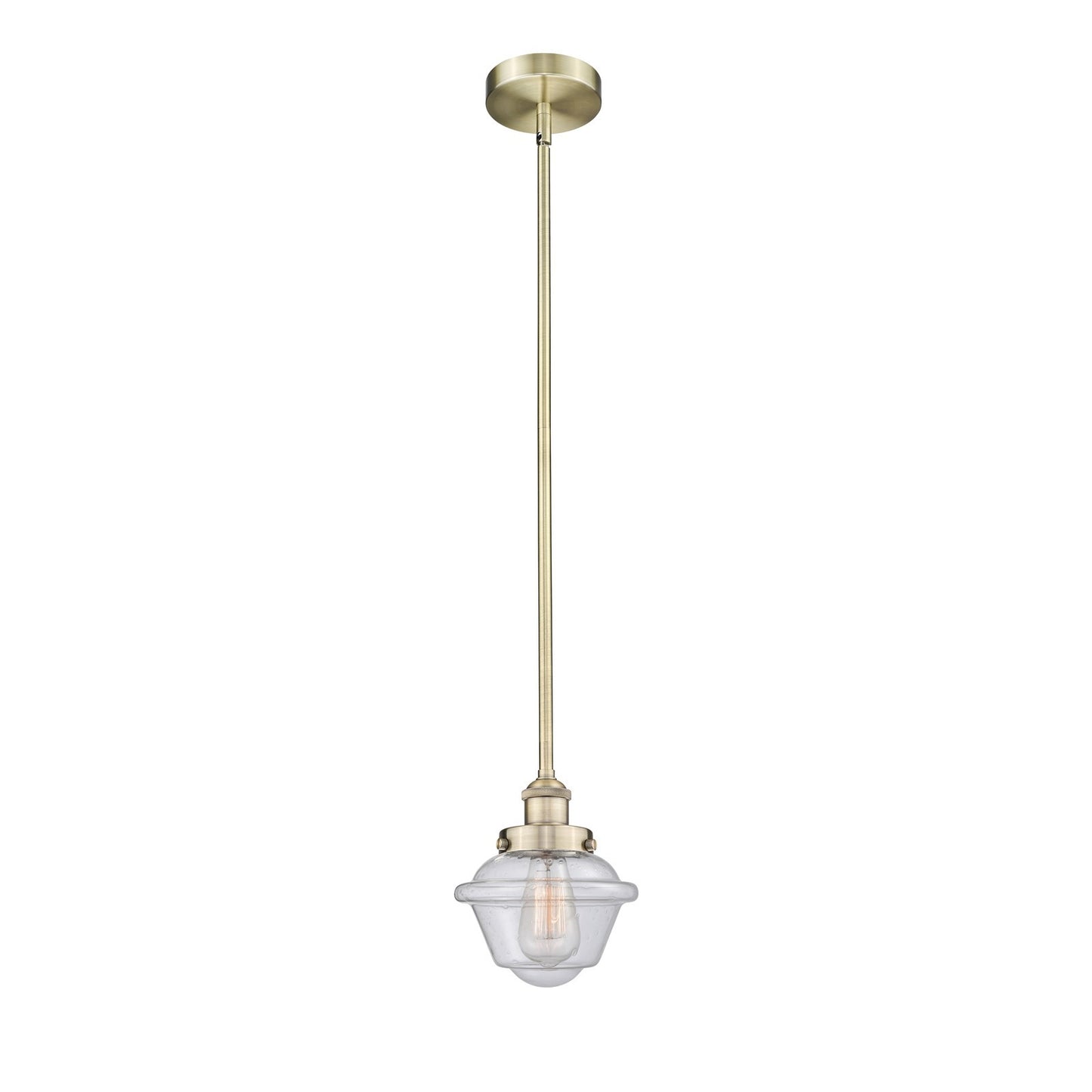 Innovations Oxford 7.25in 1-Light Mini Pendant | Traditional Antique Brass Steel and Seedy Glass | Kitchen Island & Dining | Model 616-1SH-AB-G534-LED