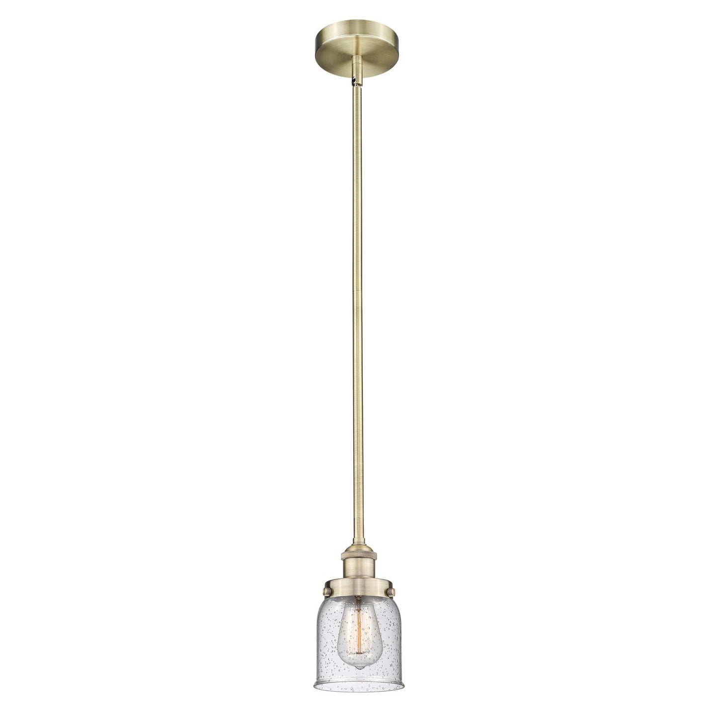 Innovations Bell 5in 1-Light Mini Pendant | Industrial Farmhouse Antique Brass Steel and Seedy Glass | Kitchen Island & Dining | Model 616-1SH-AB-G54-LED