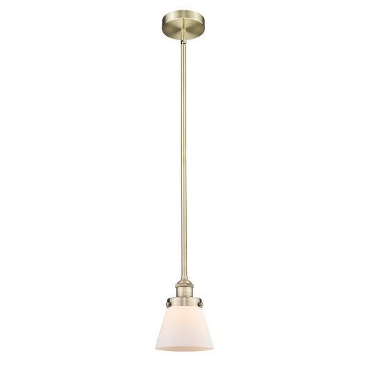 Innovations Cone 6.25in 1-Light Mini Pendant | Industrial Antique Brass and Matte White Frosted Glass | Kitchen Island & Dining | Model 616-1SH-AB-G61