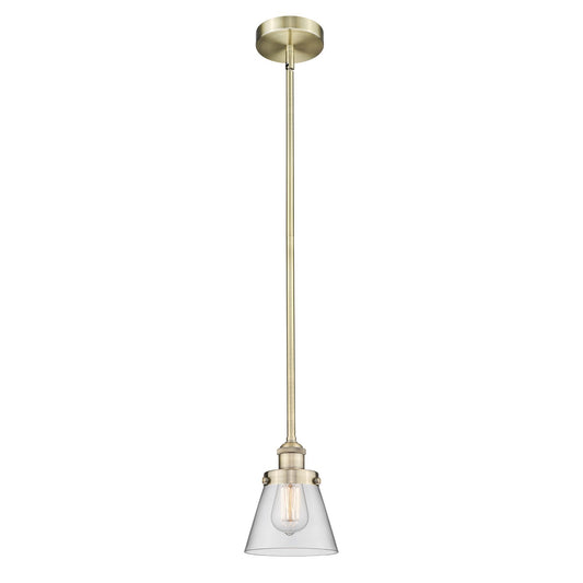 Innovations Cone 6.25in 1-Light Mini Pendant | Industrial Antique Brass Steel and Clear Glass | Kitchen Island & Dining Room | 6.25 | Model 616-1SH-AB-G62