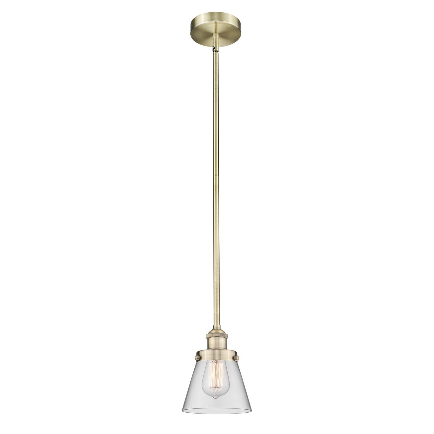 Innovations Cone 6.25in 1-Light Mini Pendant | Industrial Antique Brass Steel and Clear Glass | Kitchen Island & Dining Room | 6.25 | Model 616-1SH-AB-G62