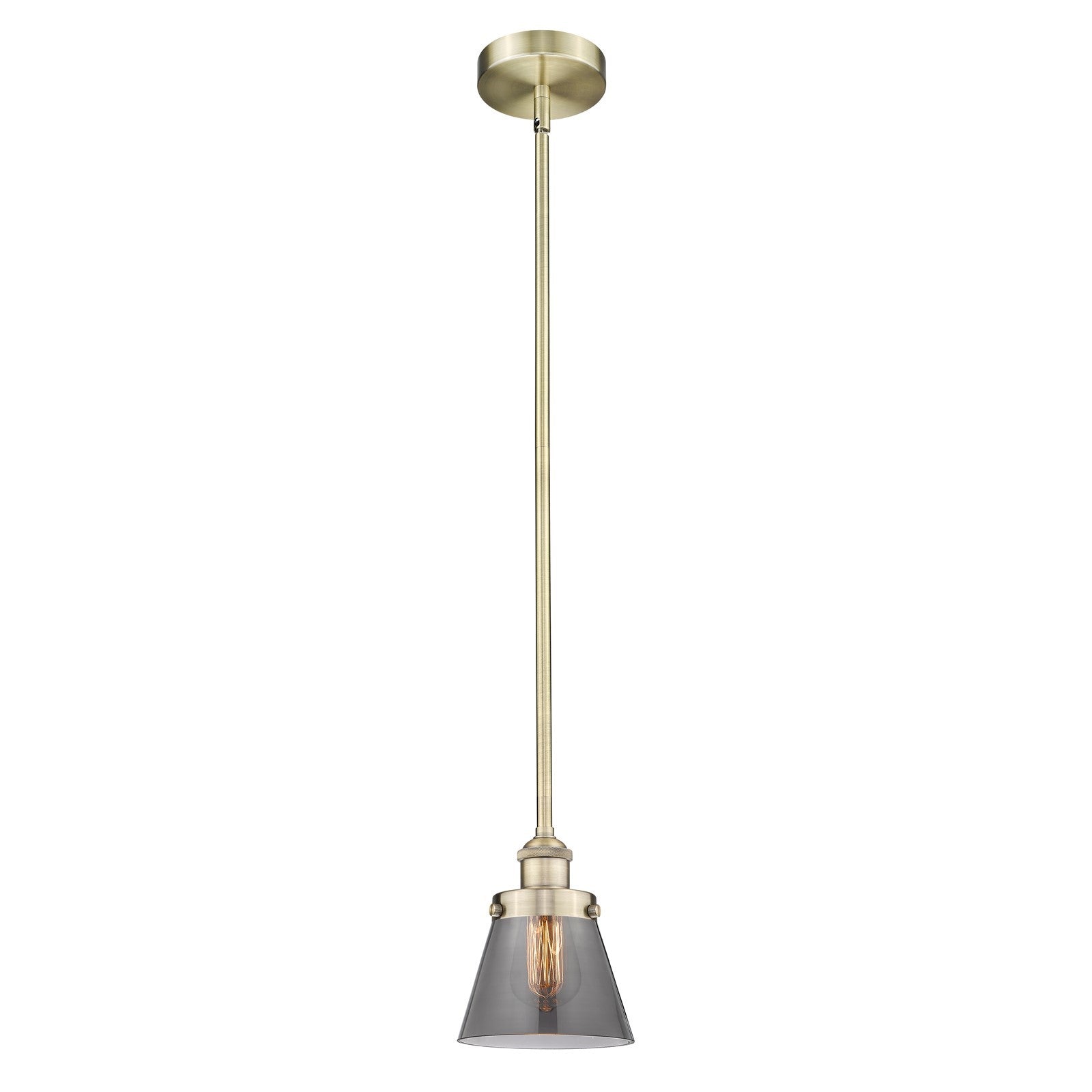 Innovations Cone 6.25in 1-Light Mini Pendant | Industrial Antique Brass and Light Smoke Glass | Kitchen Island & Dining Room | 6.25 | Model 616-1SH-AB-G63