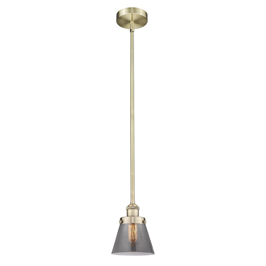 Innovations Cone 6.25in 1-Light Mini Pendant | Industrial Antique Brass and Light Smoke Glass | Kitchen Island & Dining Room | 6.25 | Model 616-1SH-AB-G63