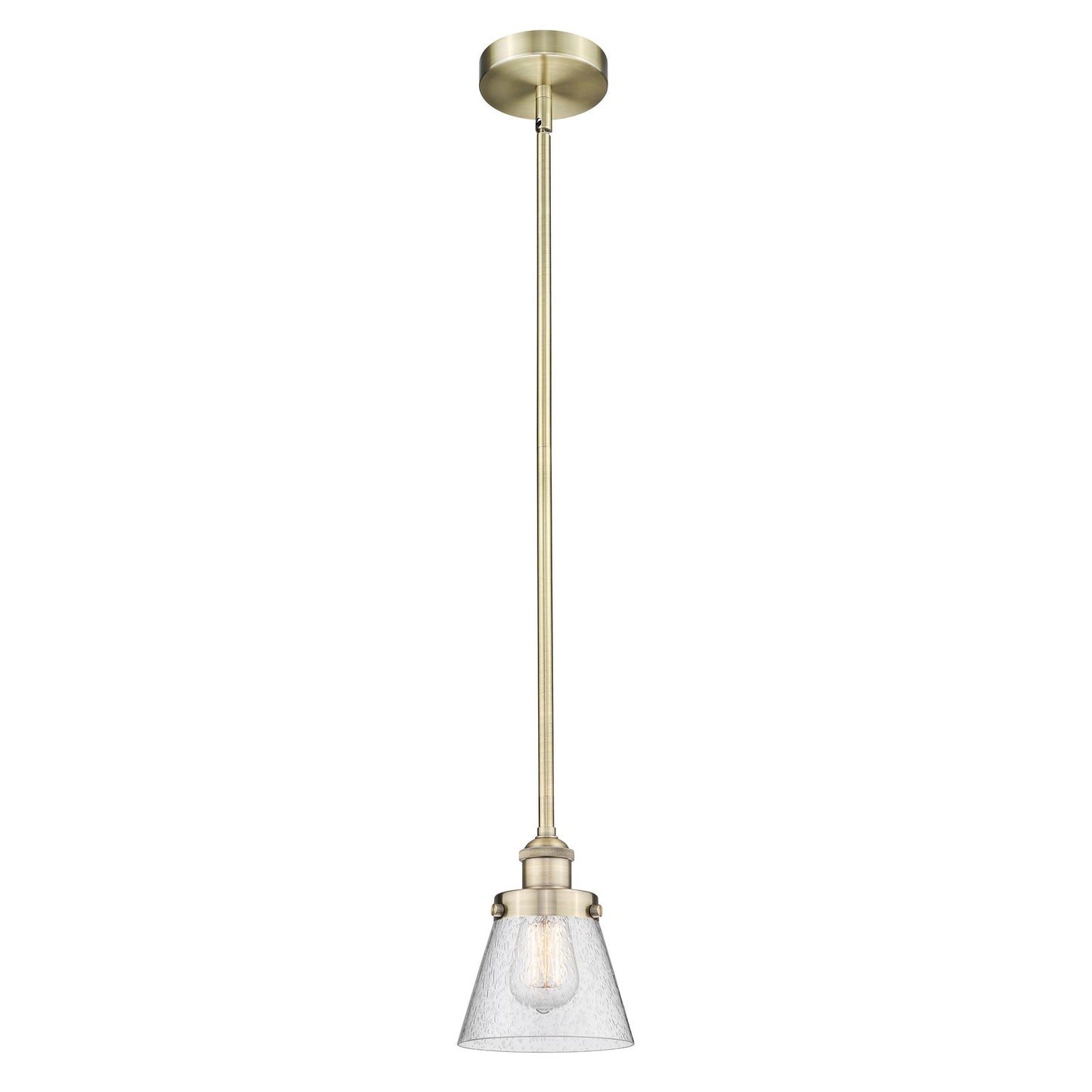 Innovations Cone 6.25in 1-Light Mini Pendant | Industrial Antique Brass Steel and Seedy Glass | Kitchen Island & Dining Room | Damp | Model 616-1SH-AB-G64