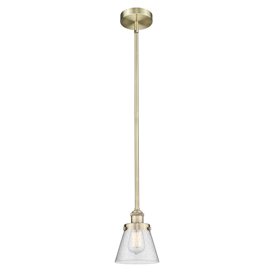 Innovations Cone 6.25in 1-Light Mini Pendant | Industrial Antique Brass Steel and Seedy Glass | Kitchen Island & Dining Room | Model 616-1SH-AB-G64-LED