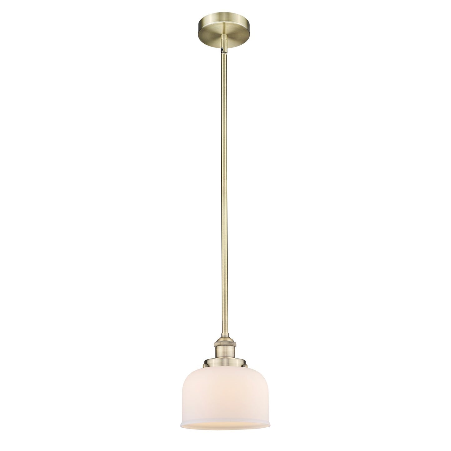Innovations Bell 8in 1-Light Mini Pendant | Industrial Antique Brass and Matte White Glass | Kitchen Island | 7.75 x 8.25 in | Model 616-1SH-AB-G71