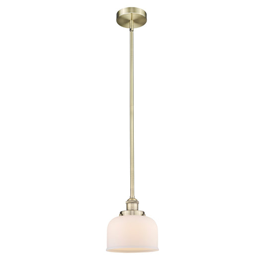 Innovations Bell 8in 1-Light Mini Pendant | Industrial Antique Brass and Matte White Glass | Kitchen Island | 7.75 x 8.25 in | Model 616-1SH-AB-G71