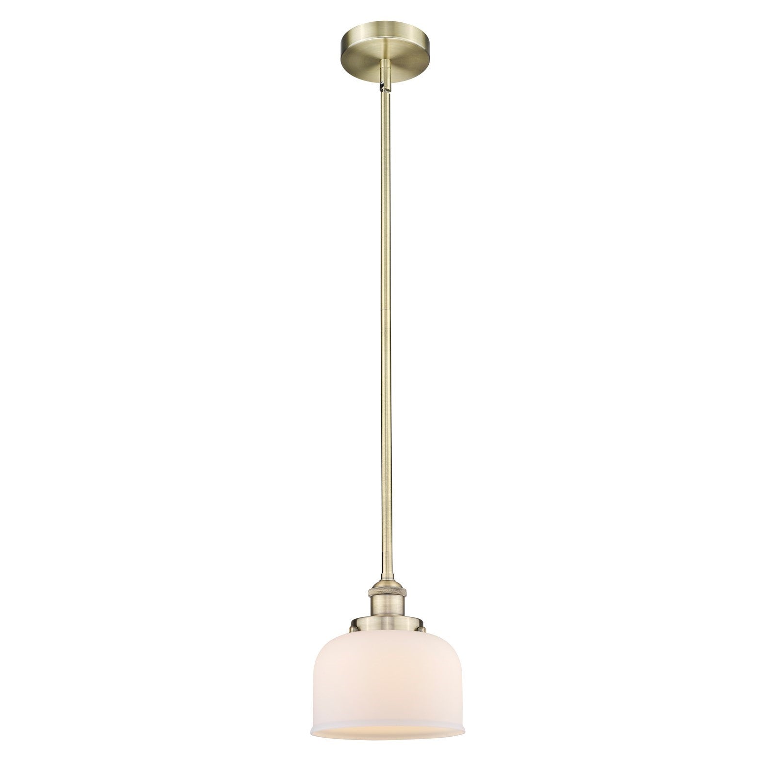 Innovations Bell 8in 1-Light Mini Pendant | Industrial Antique Brass and Matte White Glass | Kitchen Island | 7.75 x 8.25 in | Model 616-1SH-AB-G71