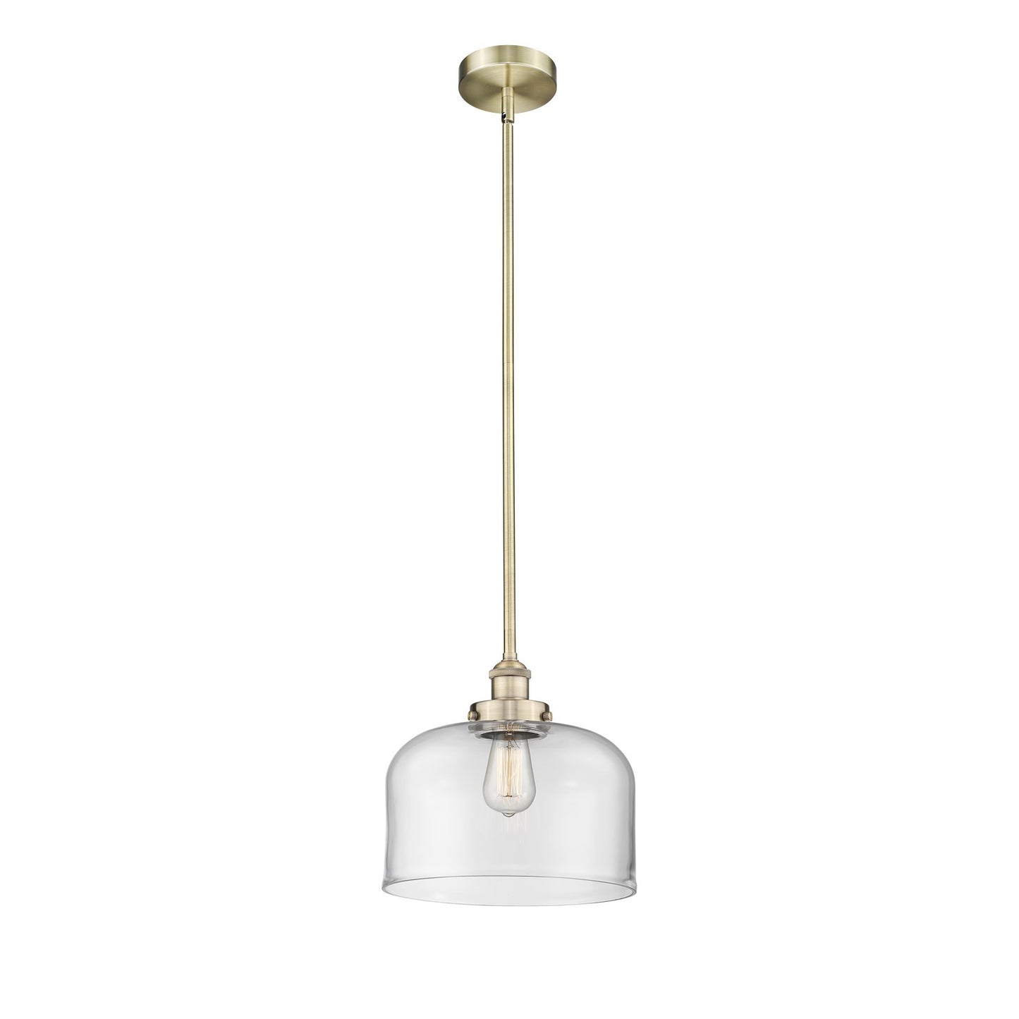 Innovations Bell 12in 1-Light Mini Pendant | Industrial Antique Brass Steel and Clear Glass | Kitchen Island & Dining Room | Model 616-1SH-AB-G72-L-LED