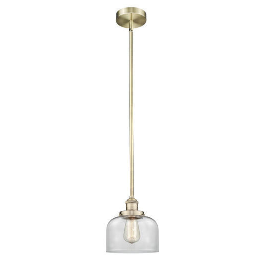 Innovations Bell 8in 1-Light Mini Pendant | Industrial Antique Brass and Clear Glass | Kitchen Island & Dining Room | 7.75 x | Model 616-1SH-AB-G72-LED