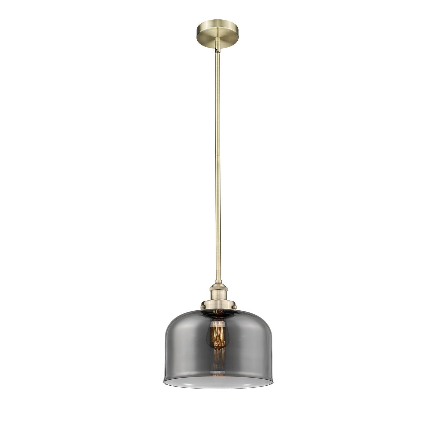 Innovations Bell 11.5in 1-Light Mini Pendant | Industrial Antique Brass and Light Smoke Glass | Kitchen Island & Dining Room | Model 616-1SH-AB-G73-L