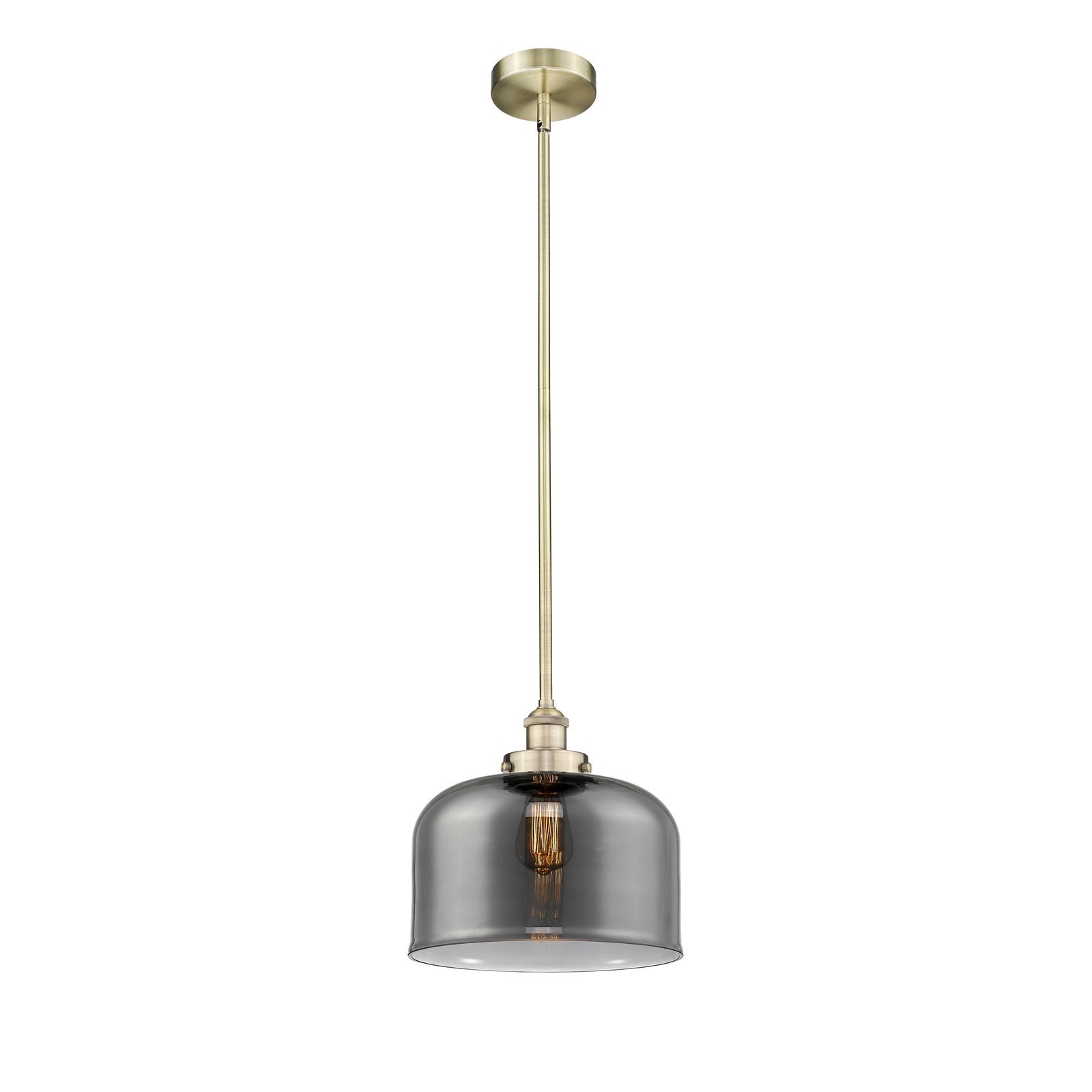 Innovations Bell 11.5in 1-Light Mini Pendant | Industrial Antique Brass and Light Smoke Glass | Kitchen Island & Dining Room | Model 616-1SH-AB-G73-L