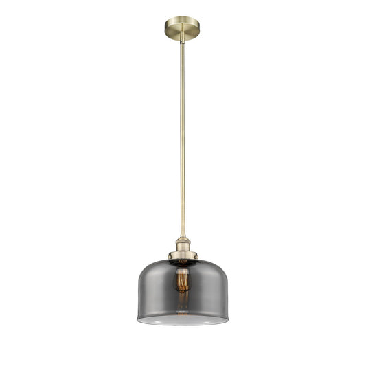 Innovations Bell 12in 1-Light Mini Pendant | Industrial Antique Brass and Light Smoke Glass | Kitchen Island & Dining Room | Model 616-1SH-AB-G73-L-LED