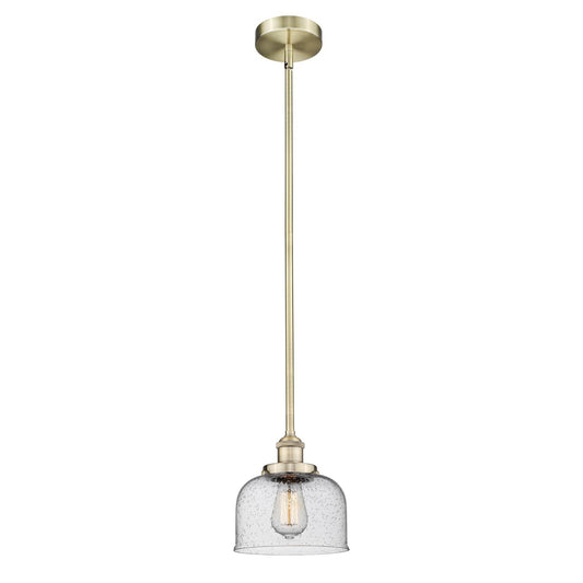 Innovations Bell 8in 1-Light Mini Pendant | Industrial Antique Brass and Seedy Glass | Kitchen Island | 7.75 x 7.75 x 8.25 in | Model 616-1SH-AB-G74