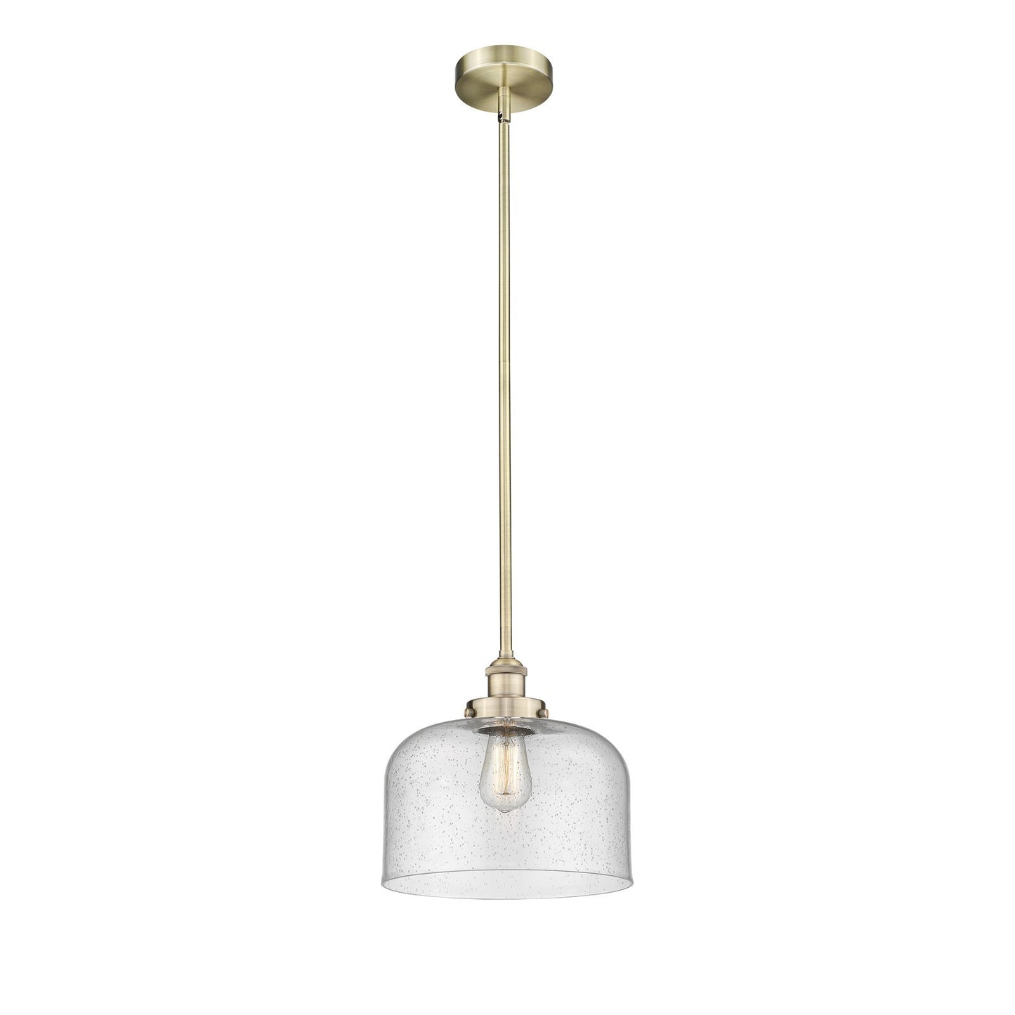 Innovations Bell 11.5in 1-Light Mini Pendant | Industrial Antique Brass Steel and Seedy Glass | Kitchen Island | 11.5 x 11.5 | Model 616-1SH-AB-G74-L-LED