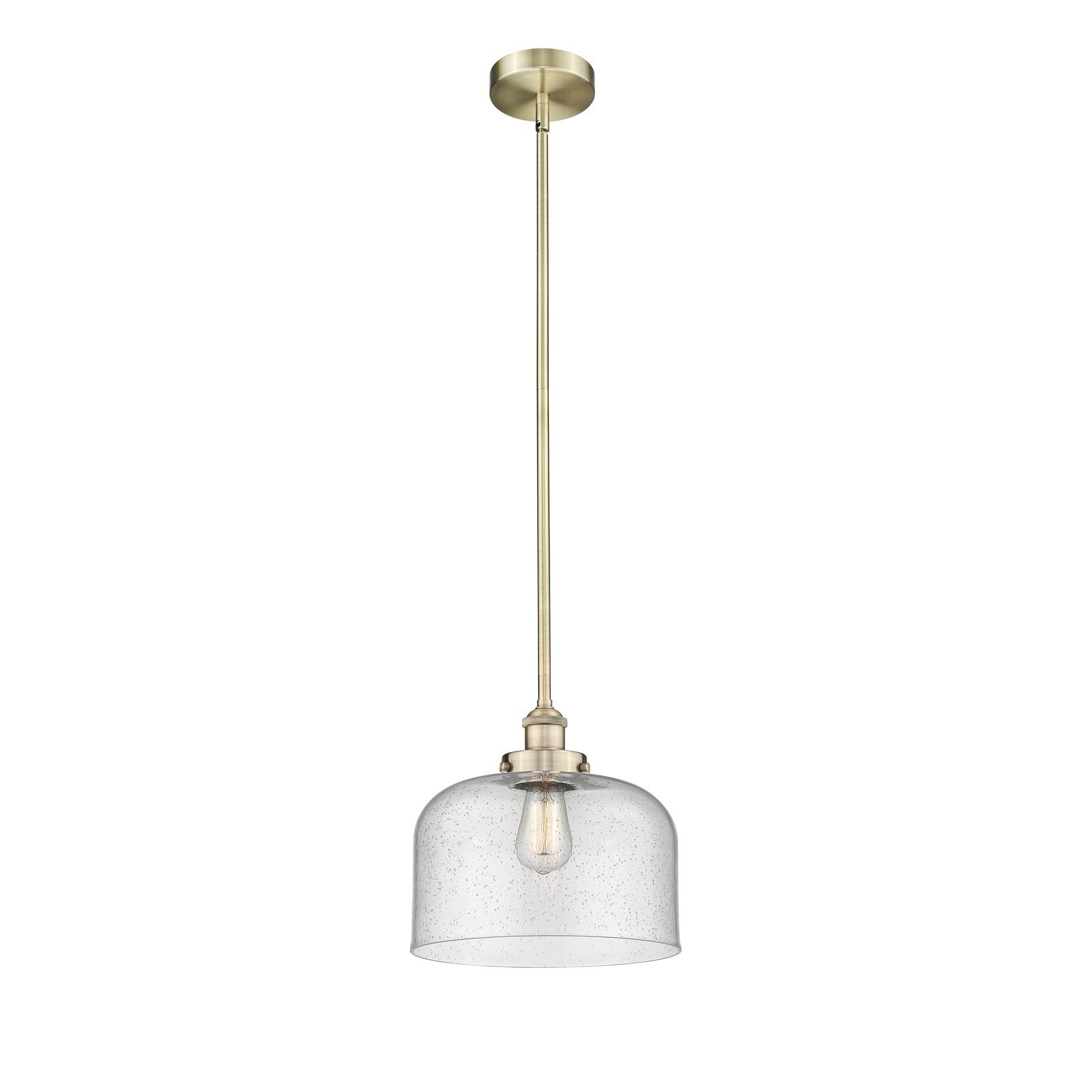 Innovations Bell 11.5in 1-Light Mini Pendant | Industrial Antique Brass Steel and Seedy Glass | Kitchen Island | 11.5 x 11.5 | Model 616-1SH-AB-G74-L-LED