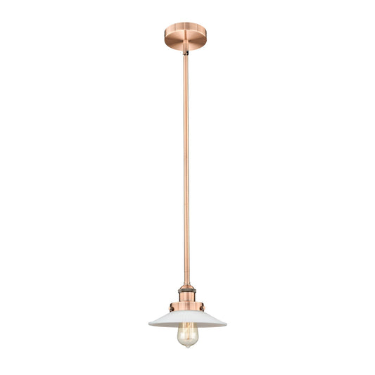 Innovations Halophane 9in 1-Light Mini Pendant | Industrial Antique Copper and Matte White Frosted Glass | Kitchen Island & Dining | Model 616-1SH-AC-G1