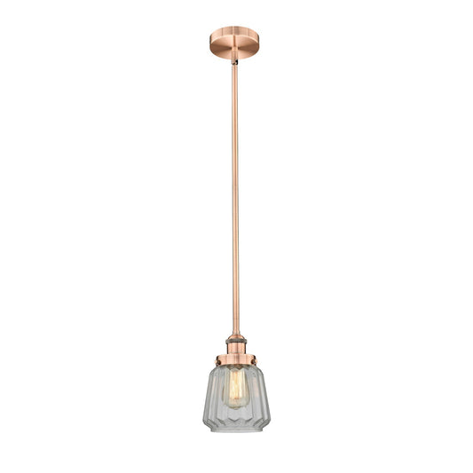 Innovations Chatham 7in 1-Light Mini Pendant | Art Deco Industrial Antique Copper Steel and Clear Ribbed Glass | Kitchen Island & | Model 616-1SH-AC-G142