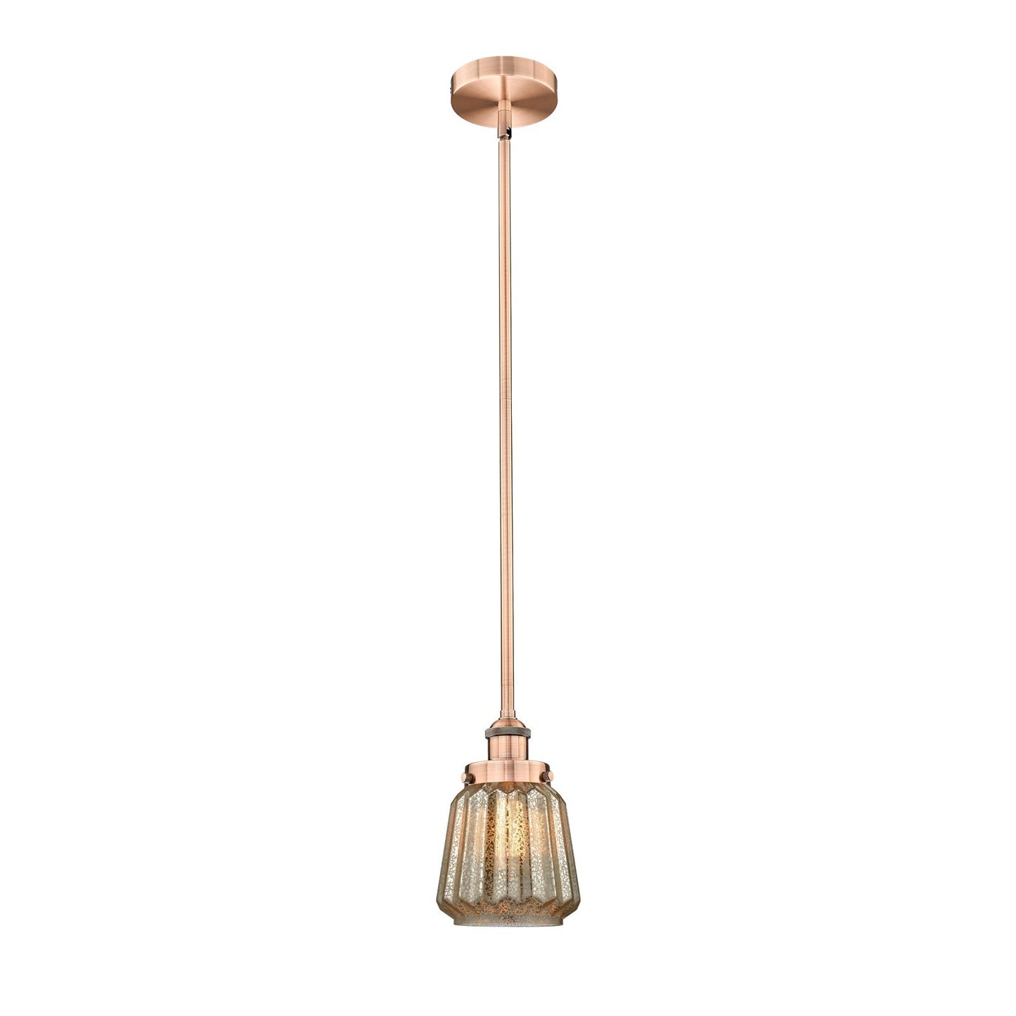 Innovations Chatham 7in 1-Light Mini Pendant | Art Deco Antique Copper Steel and Mercury Ribbed Glass | Kitchen Island & Dining | Model 616-1SH-AC-G146