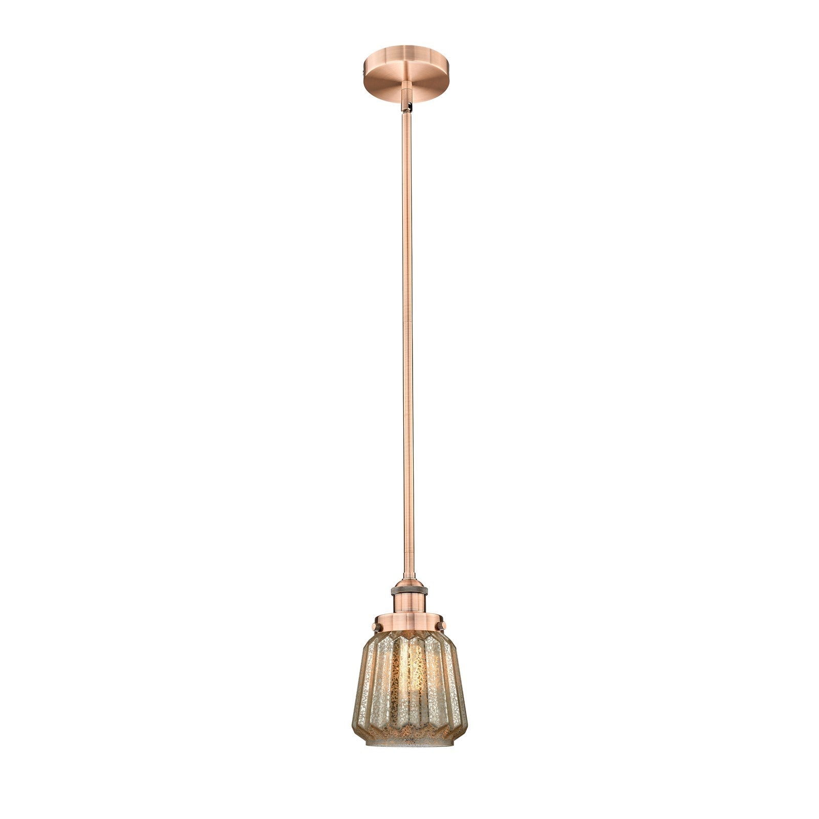 Innovations Lighting Chatham 7in 1-Light Mini Pendant | Art Deco Industrial Antique Copper Steel and Mercury Ribbed Glass | Model 616-1SH-AC-G146-LED