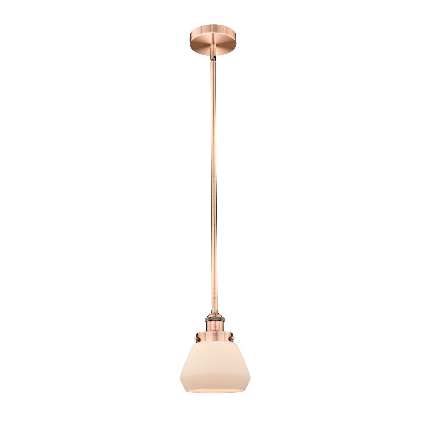 Innovations Fulton 7in 1-Light Mini Pendant | Industrial Antique Copper Steel and Matte White Frosted Glass | Kitchen Island & | Model 616-1SH-AC-G171