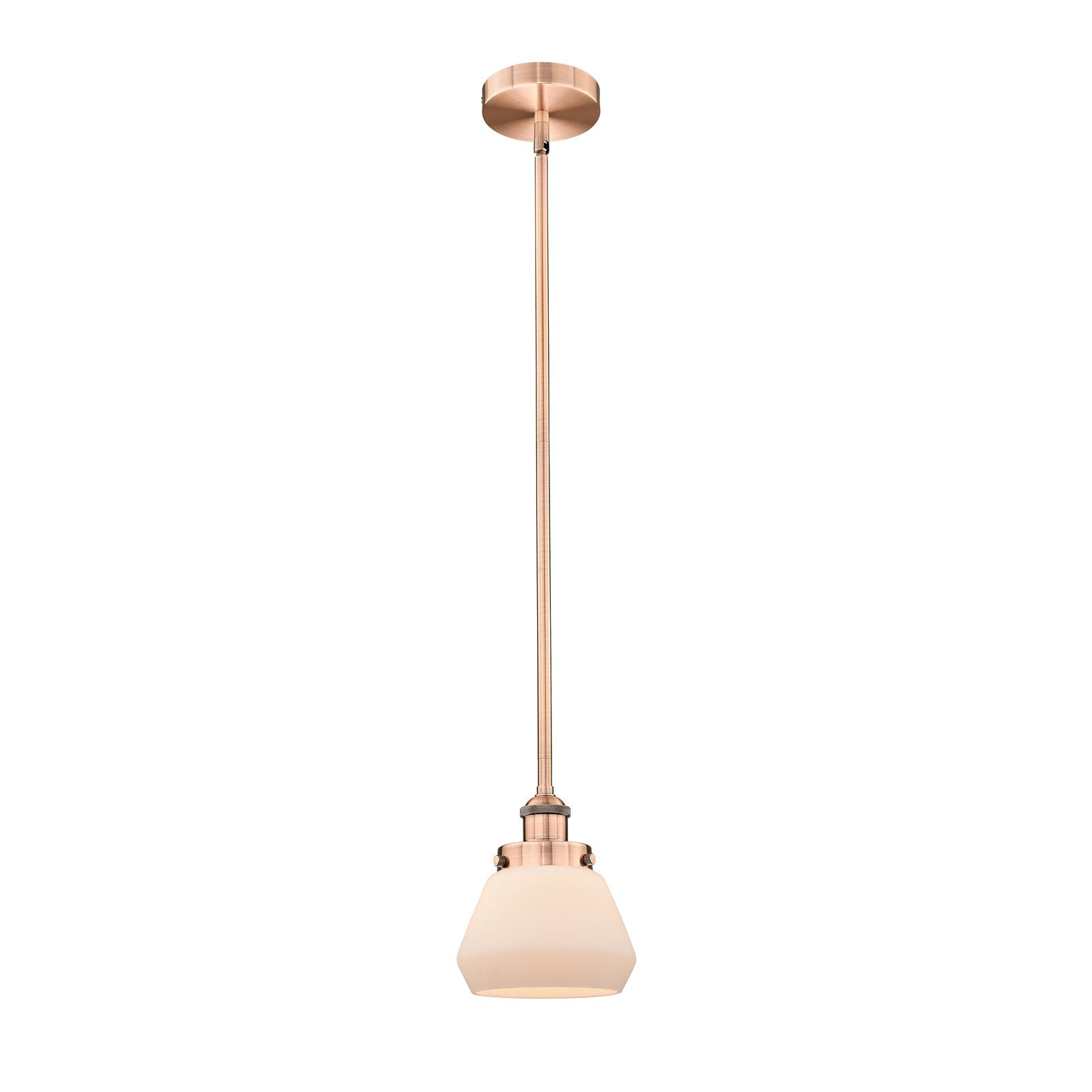 Innovations Fulton 7in 1-Light Mini Pendant | Industrial Antique Copper Steel and Matte White Frosted Glass | Kitchen Island & | Model 616-1SH-AC-G171