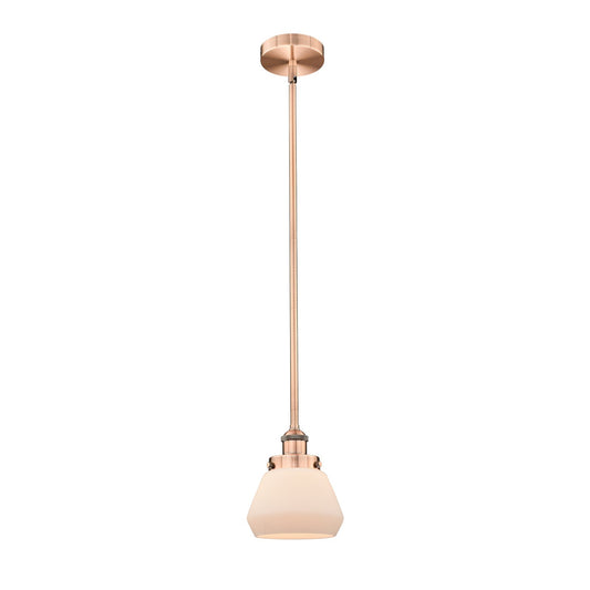 Innovations Fulton 7in 1-Light Mini Pendant | Industrial Antique Copper Steel and Matte White Frosted Glass | Kitchen Island & | Model 616-1SH-AC-G171