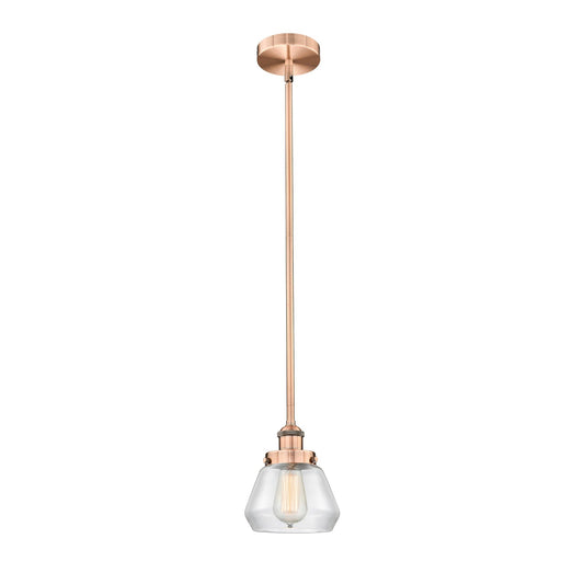 Innovations Fulton 7in 1-Light Mini Pendant | Industrial Antique Copper and Clear Glass | Kitchen Island & Dining Room | 7 x 7 | Model 616-1SH-AC-G172-LED